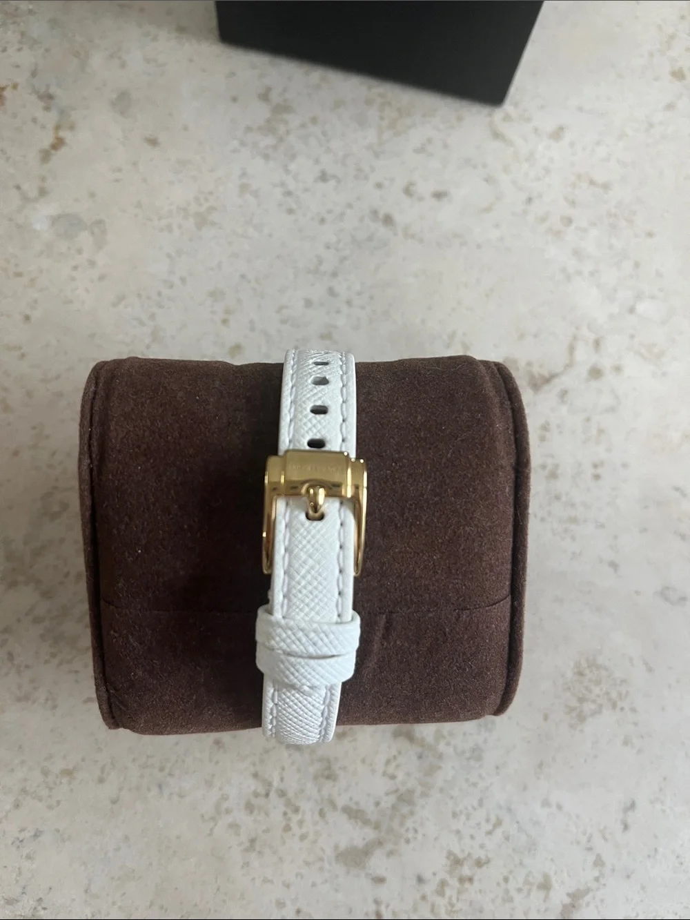 Michael Kors Gold Tone Case White Strap Minimalist Watch